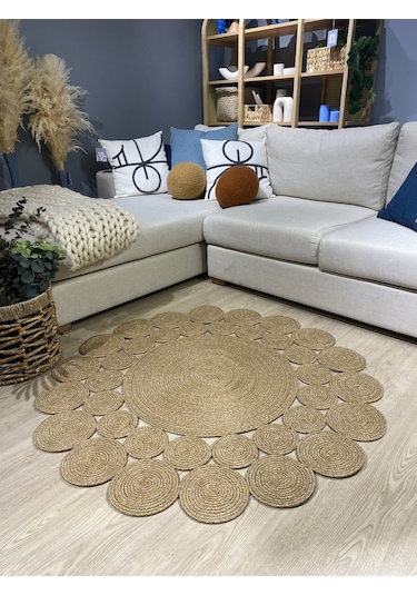 Mavaux Hasır Jüt Çiçek Desenli Kilim Halı Hasır