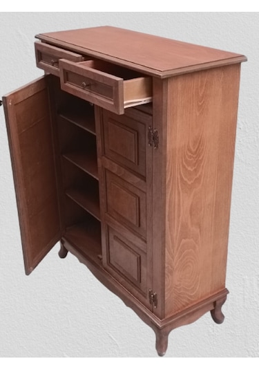 Bengi Ayakkabılık Kareli Çok Amaç Model Parlak Ceviz 2 Kapaklı