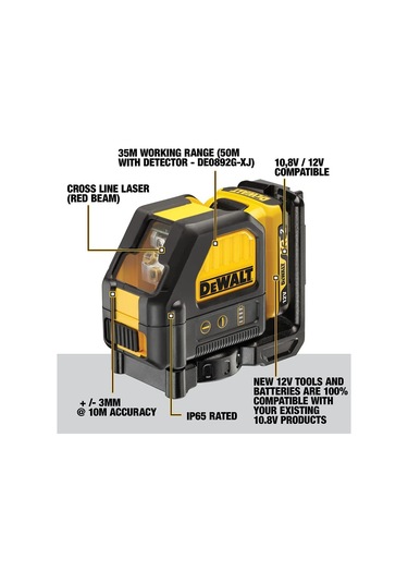 Dewalt DCE088D1R-QW Artı Lazer 108V Kırmızı - Li-Ion 2Ah Akü