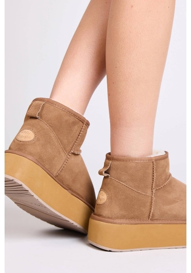 Emu Australia Leather Stinger Micro Flatform Water Resistant Koyun Derisi Koyun Kürkü Bot Camel