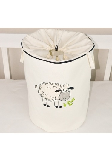 Hs Hometex Kuzucuk Nakışlı Bez Kirli & Oyuncak Sepeti Krem
