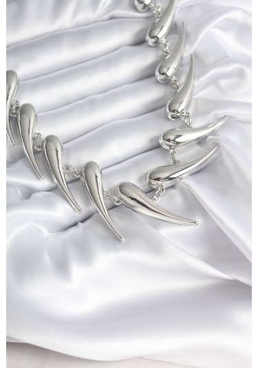 Vıp Seri Özel Model Gümüş Renk Kadın Kolye Gri