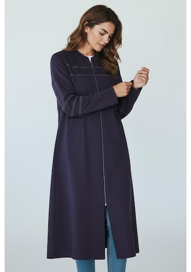 Kadın Önü Fermuarlı Desenli Cepli Mevsimlik Kap Mor