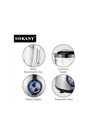 Sokany SK-155 350 W 1.5 LT Kristal Cam Hazneli Blender
