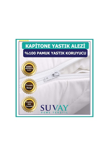 Suvay Kapitoneli Pamuklu Fermuarlı Yastık Koruyucu Yastık Alezi