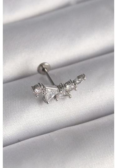 Mey İthalat 316l Çelik Gümüş Renk Zirkon Taşlı Tragus Piercing 21049084