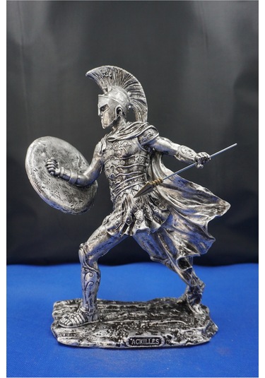 Achilles Aşil Mitolojik Tasarım - Ev Ofis Dekoratif Hediyelik Aksesuar 19 Cm Gümüş