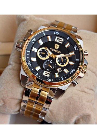 Raymond Özel Tasarım Çelik Erkek Kol Saati Gümüş - Gold