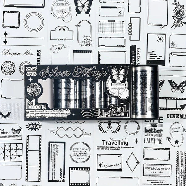 Gateesat 4 Rulo Zabc Zaman Parçacıkları Dekoratif Şerit Su Geçirmez Pet Scrapbooking Günlük Dıy