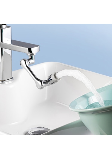 Dofolink Gümüş Renkli 3x360 Döner Kran Uzatıcı, Ev Ve Mutfakta Kullanıma Uygun, Şişme Su Modu, Dayanıklı Çelik + Abs Malzeme Gümüş