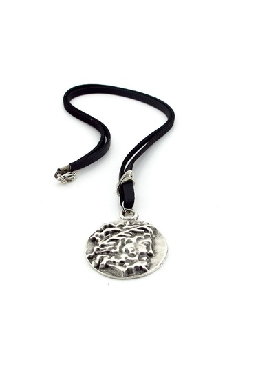 Solfera Zeus Olimpos Antik Madalyon Orjinal Siyah Deri Erkek Kolye Q0651 Pembe