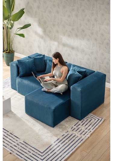 Katt Modüler Ekstra Rahat İskeletli 2 Li Koltuk 10 Renk Mavi