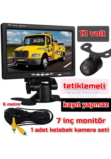 7'' Monitör + 1 Adet Kelebek Kamera Kayıt Yapmaz 12 Volt