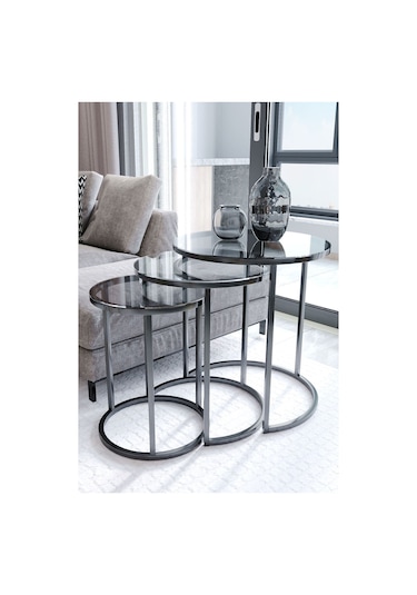 Dekoport Milas C Zigon Sehpa Temperli Füme Cam Siyah