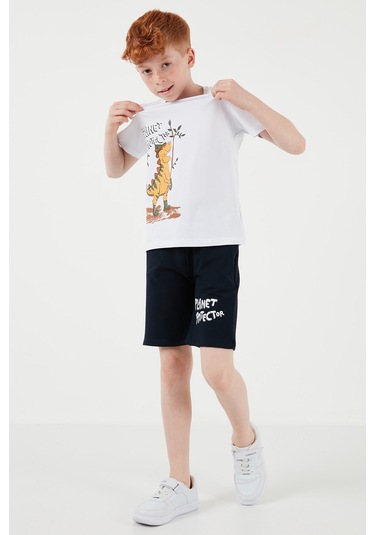 Lela Pamuklu Regular Fit Bisiklet Yaka Şortlu Alt-Üst Erkek Çocuk Takım 6212009 Beyaz