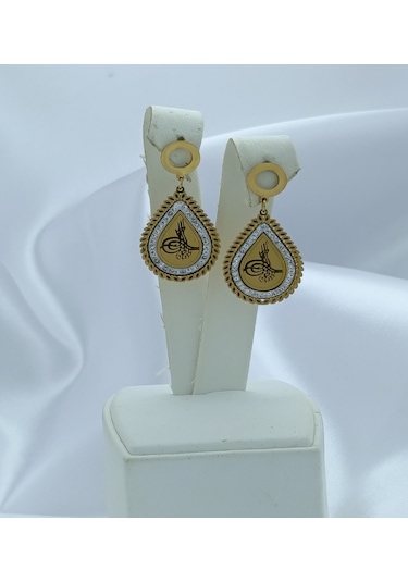 Yeni Sezon Paslanmaz Çelik Osmanlı Tuğra'lı Altın Kaplama Küpe Gold