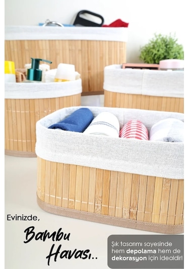 Bambu 4'lü Pinterest Stil Organizer Sepet 16572 Bambu