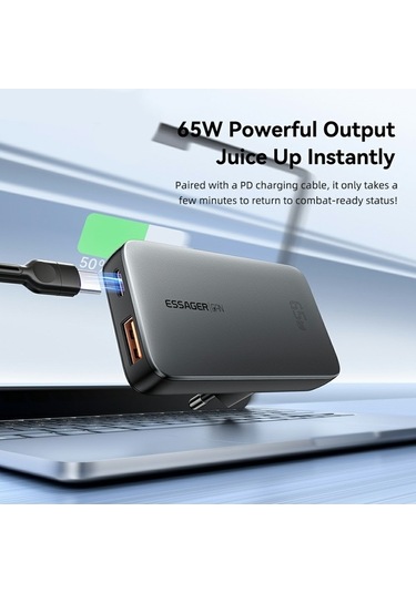 Tongxida 65w Hızlı Şarj Adaptörü, Usb A + C Çift Bağlantı, Ultra İnce Seyahat Şarj Cihazı, Siyah