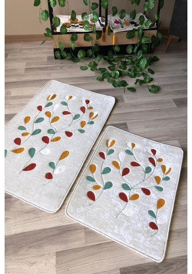 Dijital Baskı Kaymaz Taban Yıkanabilir 2'li Punch Banyo Paspas Takımı Pcp003 Renkli