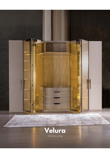 Tress 6 Kapaklı Temperli Cam Gardırop Dolap Krem