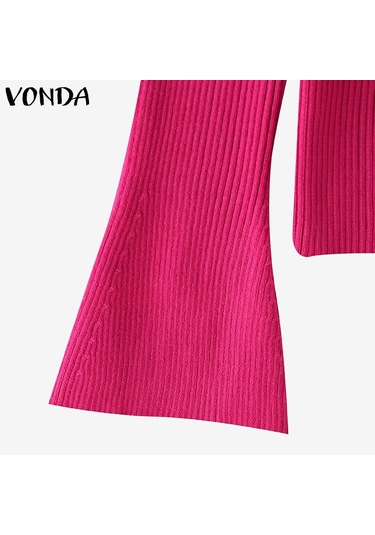 Vonda Kadın Vintage Yuvarlak Yaka Uzun Kollu Dar Kazak Kazaklar Beyaz