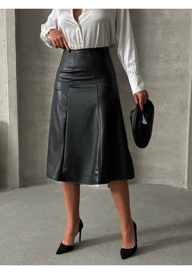 Komple Parçalı Deri Etek Siyah H26441 Siyah