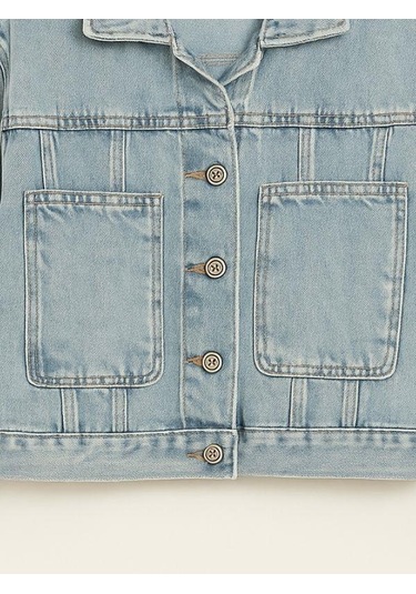 Kız Çocuk Yandan Kanguru Cepli Kot Ceket-16066 Mavi