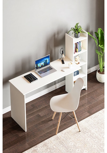 Kitaplıklı Fonksiyonel Çalışma Masası Beyaz