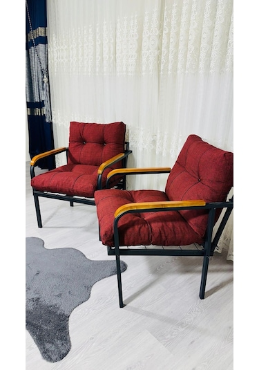 Madame Home Leylak Balkon, Bahçe,teras,cafe - Salon - Metal Kanepe Koltuk Takımı 1-1 Bordo
