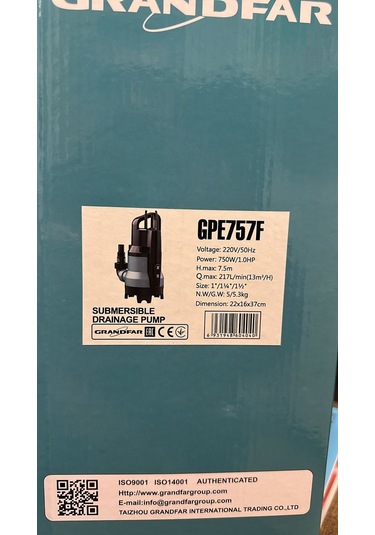 Grandfar Gpe757 Drenaj Pompası Elektrot Flatörlü- 750 Watt