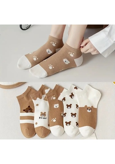 5 Çift Karikatür Ayıcık Desenli Çorap 001