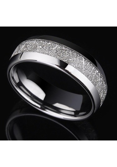 Rose Gold 8mm Genişlik Göktaşı Taş Desen Kakma Gümüş Renk Tungsten Çelik Yüzük Çift Düğün Band Nişan Takı Rose Gold