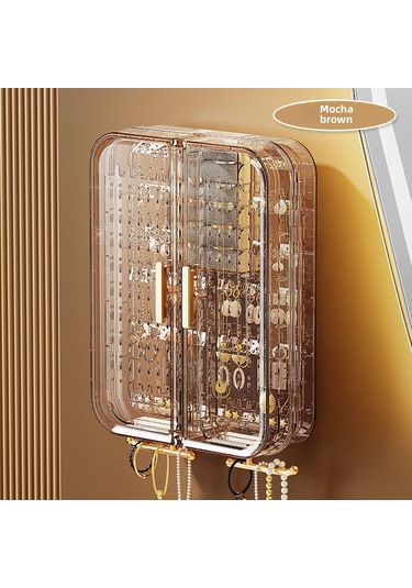 Mocha Brown Duvara Monte Küpe Ve Kolye Saklama Rafı, Şeffaf Plastik A