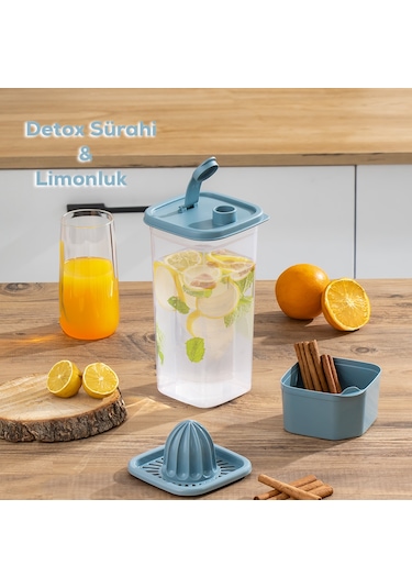 Porsima 06-1109 Detoks Sürahi & Limonluk Şeffaf 1,5 L - Mavi
