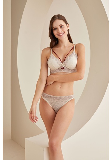 Loya Kadın Krem Bordo Tassel Bralet Tek Sütyen Bordo - Krem
