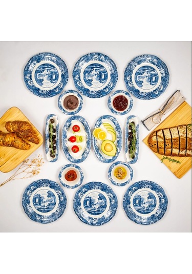 Fecra Vintage Blue 14 Parça Kahvaltı Takımı