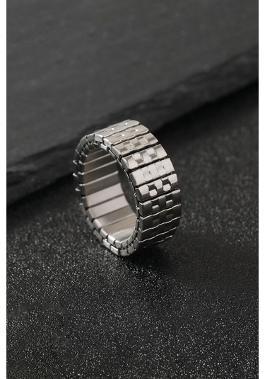 Chavin Silver Çelik 10 Mm Unisex Lastikli Geniş Yüzük Ev39by Gri