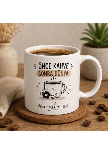 Kişiye Özel Tasarım Baskılı Kahve Kupa-bardağı Bej - Beyaz
