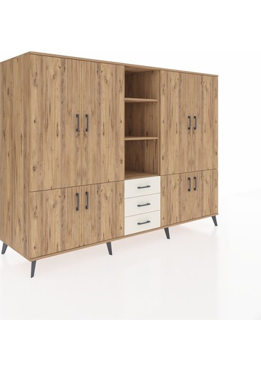 Kronos Dolap 11 Raflı 3 Çekmeceli 8 Kapaklı 220x59x163 Çam-çam/ay Çam-çam/aytaşı