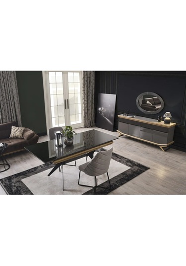 Grand Yemek Odası Takımı Yemek Masası + 4 Adet Sandalye Gri
