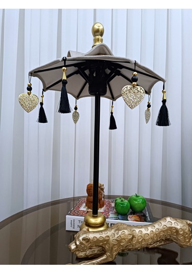 Handmade Dekoartif Bali Şemsiye Krem Kadife 60 Cm 09 Bali