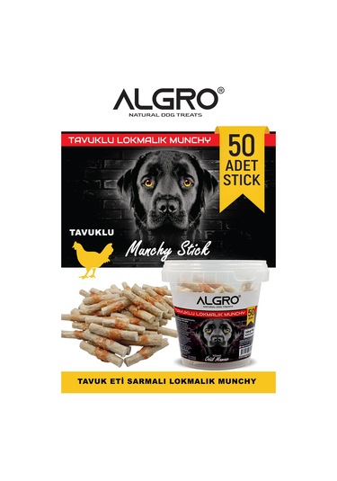 Algro Tavuk Göğüs Etli Lokmalık Munchy Stick 50 Adet Kapaklı Kova