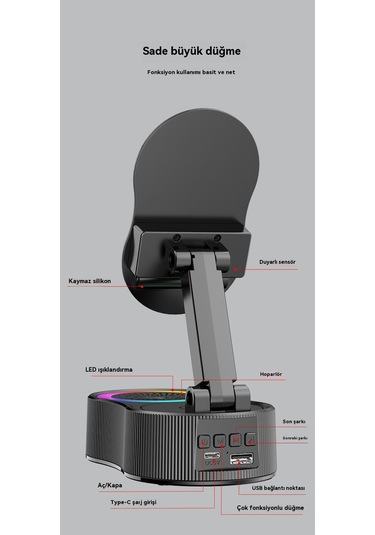 Endüksiyonlu Cep Telefonu Tutucu Güç Bankası Bluetooth Hoparlör