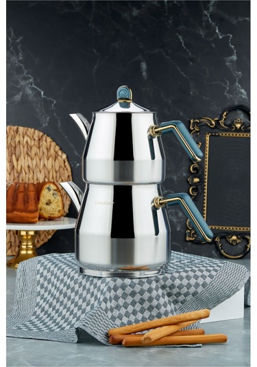 Everest 18/10 Paslanmaz Çelik Jumno Boy Çaydanlık 2 L Demlik 3,25 L Alt Hazne Yeşil