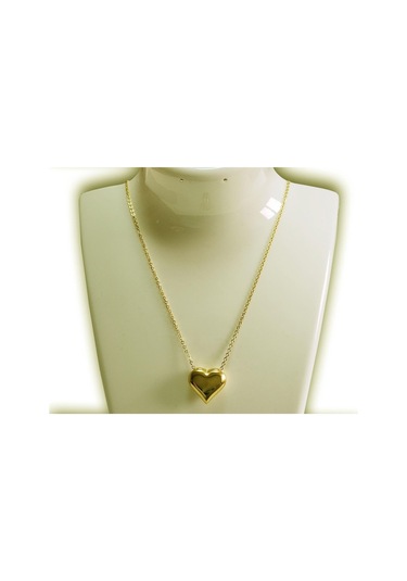 Uzel Çelik Paslanmaz Kararmaz Kalp Şık Zarif Kibar Kolye Sarı