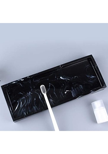 Reedark Siyah Reçine Dekoratif Tepsisi - Banyo Dolabı Masaüstü Organizer - Anahtar Parfüm Bitki Tutucu - Ev Dekoru Depolama Aletleri Siyah