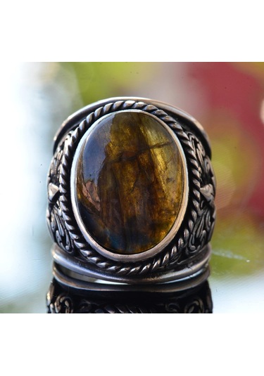 Erkekler İçin İnce Taş Koleksiyonu: 925 Ayar Gümüş Yüzükler - Doğal Taş Seçimi Labradorit Gümüş