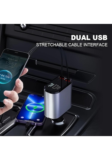 86w 4'ü 1 Arada Araç Çakmak Uyumlu Usb-c Lightning Esnek Kablolu Usb Usb-c Girişli Şarj Cihazı