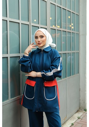 Tesettür Eşofman Takımı Fermuarlı Ikili Takımı İndigo 450 İndigo