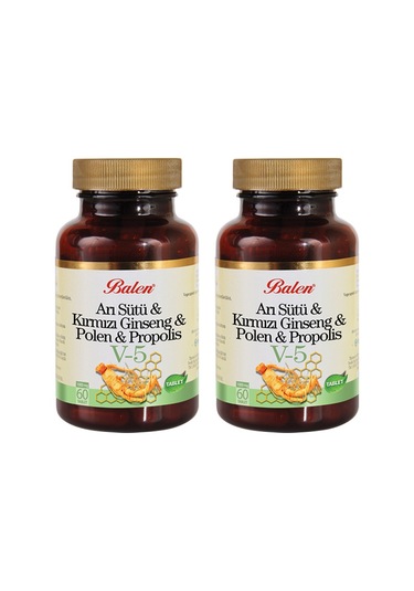 2 Adet Balen V5 Arı Sütü-Kırmızı Ginseng-Polen-Propolis 60 Tablet